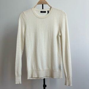 Theory 100% Cashmere Crew Neck Ivory / Cream Long Sleeve Sweater Medium